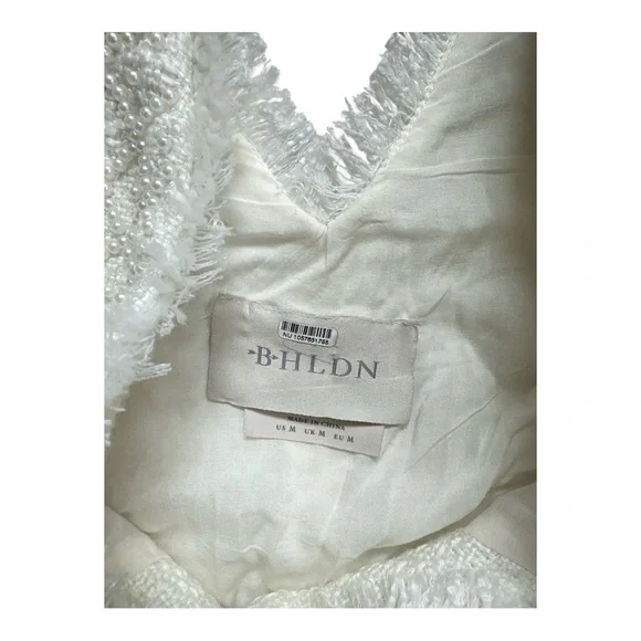 BHLDN Anthropologie Sleeveless Tweed Dress Pearl Embellished Fringed Trim NWOT - Picture 8 of 11